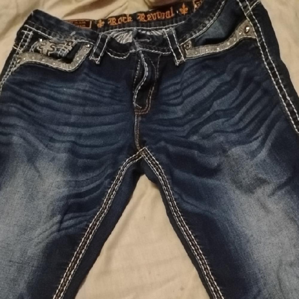Rock Revival Dark Blue Denim with White Accents